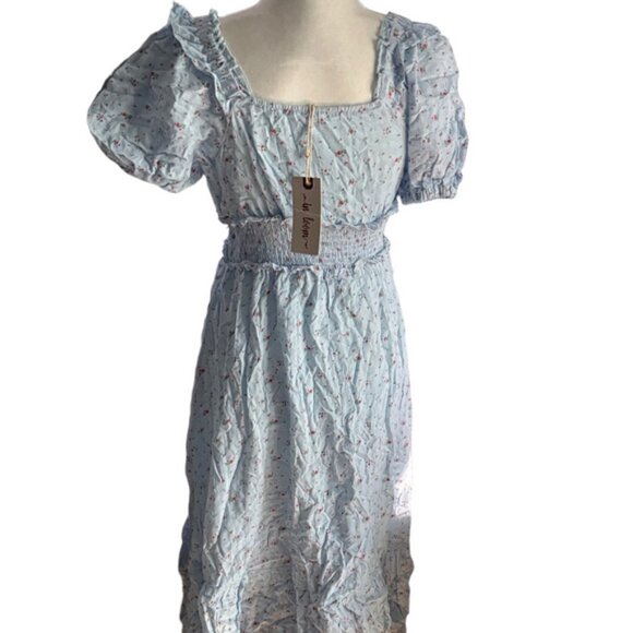 Elegant Light Blue Floral Midi Dress - Picture 3 of 5